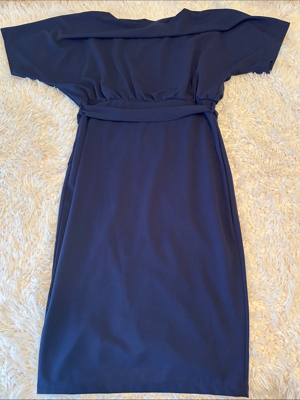 Navy Belted Wrap Pencil Dress - Women's - Picture 4 of 6